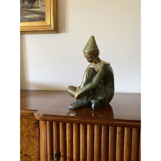 Image 1 of Vintage green ceramic figurine of a seated boy by Giordano Tronconi, Italy 1950