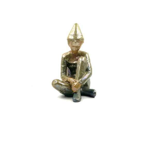 Image 1 of Vintage green ceramic figurine of a seated boy by Giordano Tronconi, Italy 1950