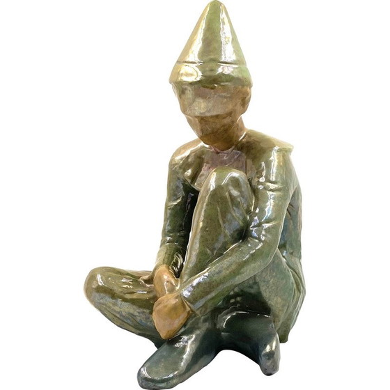 Image 1 of Vintage green ceramic figurine of a seated boy by Giordano Tronconi, Italy 1950