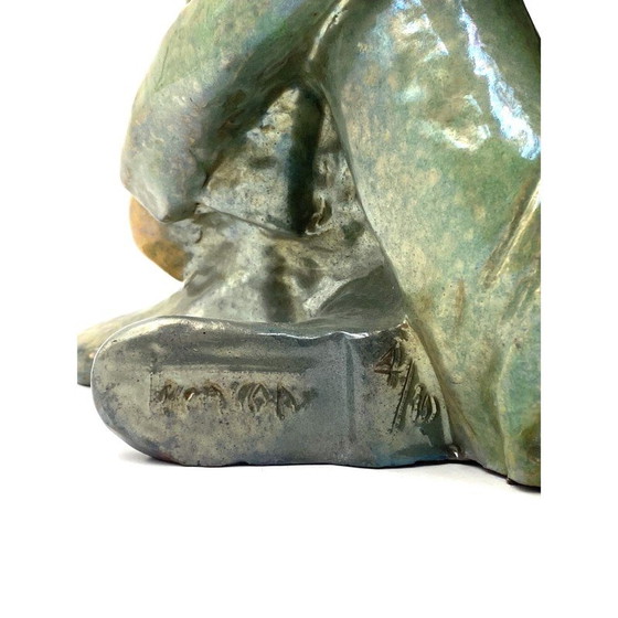 Image 1 of Vintage green ceramic figurine of a seated boy by Giordano Tronconi, Italy 1950