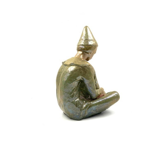 Image 1 of Vintage green ceramic figurine of a seated boy by Giordano Tronconi, Italy 1950
