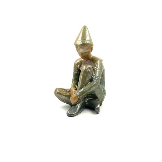 Image 1 of Vintage green ceramic figurine of a seated boy by Giordano Tronconi, Italy 1950