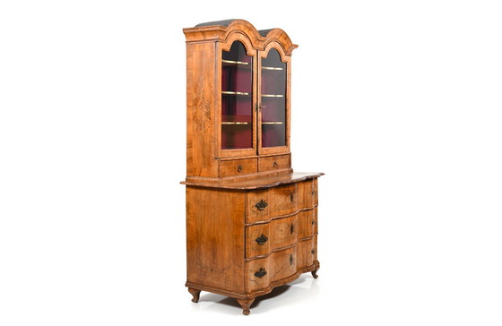 Image 1 of Antique Walnut Vitrine Cabinet