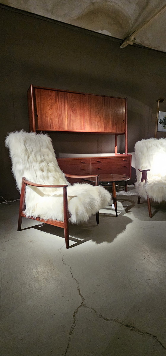 Image 1 of Vintage Teak 60'S Faux Fur Armchair