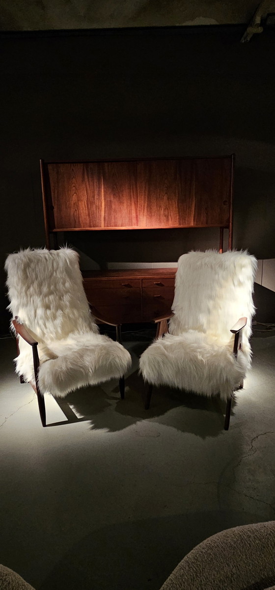 Image 1 of Vintage Teak 60'S Faux Fur Armchair