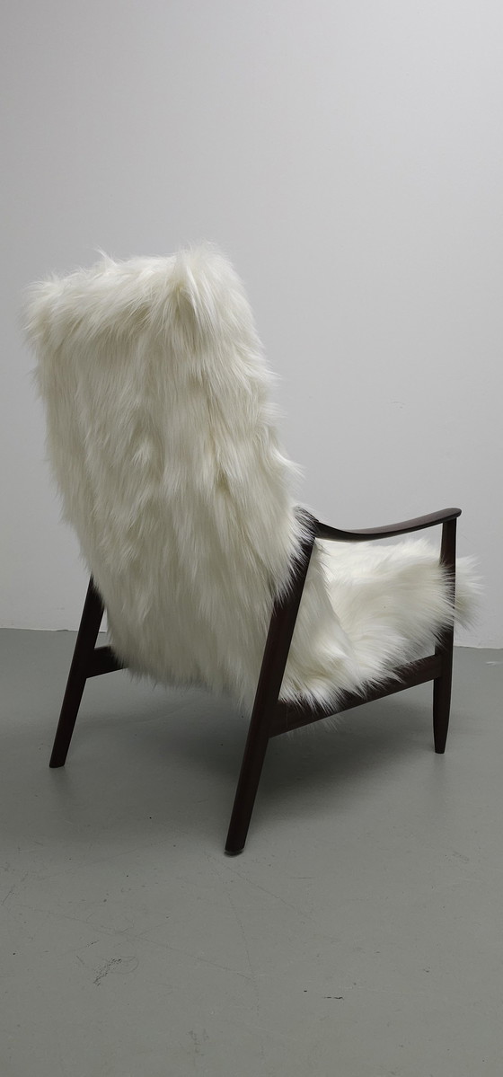 Image 1 of Vintage Teak 60'S Faux Fur Armchair