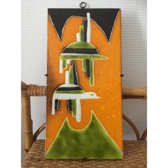 Image 1 of Vintage glazed ceramic decorative plate by Gilbert Valentin