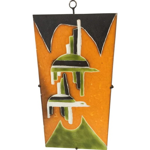 Vintage glazed ceramic decorative plate by Gilbert Valentin