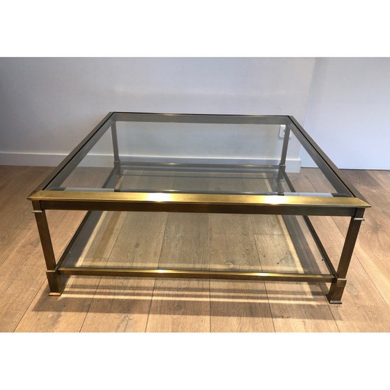 Image 1 of Vintage square coffee table in gold patinated steel, France 1970