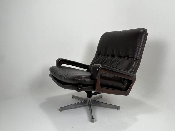 Image 1 of Leather Lounge Chair with Ottoman - Model King Chair & Pouf