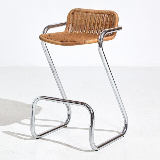 Image 1 of Vintage tube and wicker bar stool, Italy 1970s