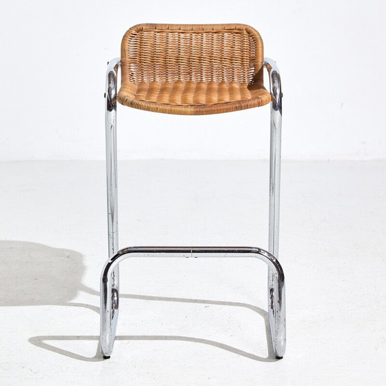 Image 1 of Vintage tube and wicker bar stool, Italy 1970s