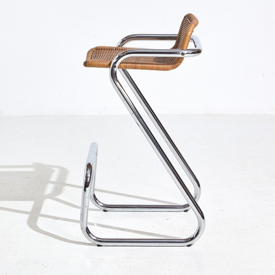 Image 1 of Vintage tube and wicker bar stool, Italy 1970s