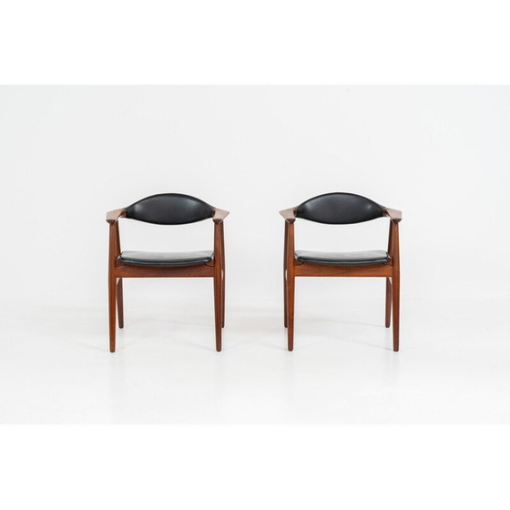 Image 1 of Pair of vintage armchairs in solid teak and skai leather by Erik Kirkegaard for Glostrup, Denmark 1960