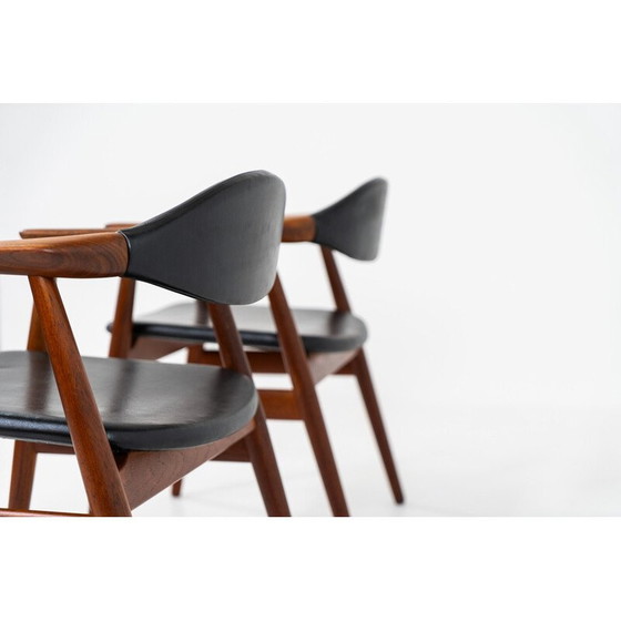Image 1 of Pair of vintage armchairs in solid teak and skai leather by Erik Kirkegaard for Glostrup, Denmark 1960