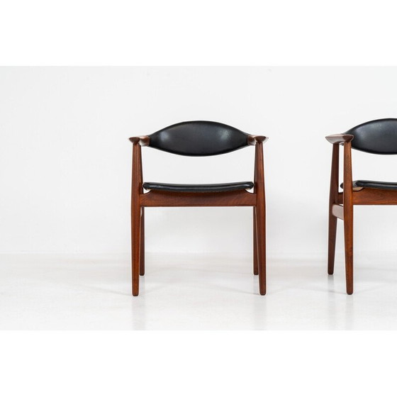 Image 1 of Pair of vintage armchairs in solid teak and skai leather by Erik Kirkegaard for Glostrup, Denmark 1960