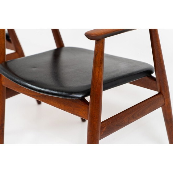 Image 1 of Pair of vintage armchairs in solid teak and skai leather by Erik Kirkegaard for Glostrup, Denmark 1960