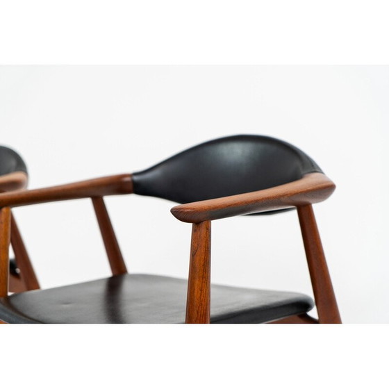 Image 1 of Pair of vintage armchairs in solid teak and skai leather by Erik Kirkegaard for Glostrup, Denmark 1960