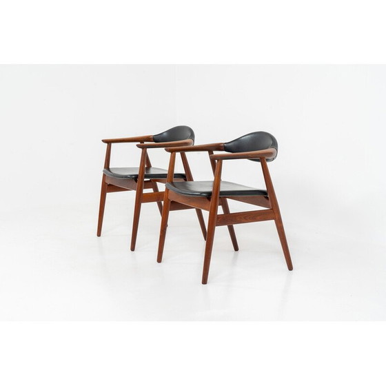Image 1 of Pair of vintage armchairs in solid teak and skai leather by Erik Kirkegaard for Glostrup, Denmark 1960