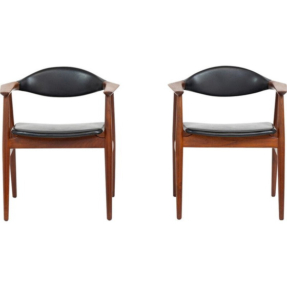 Image 1 of Pair of vintage armchairs in solid teak and skai leather by Erik Kirkegaard for Glostrup, Denmark 1960