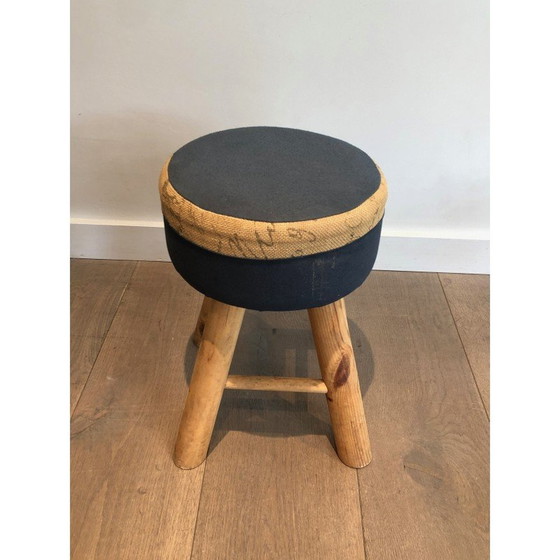 Image 1 of Pair of vintage stools in pine wood, France 1970