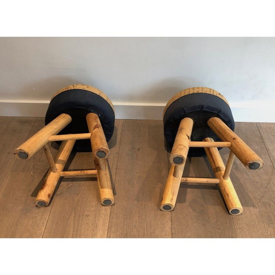 Image 1 of Pair of vintage stools in pine wood, France 1970