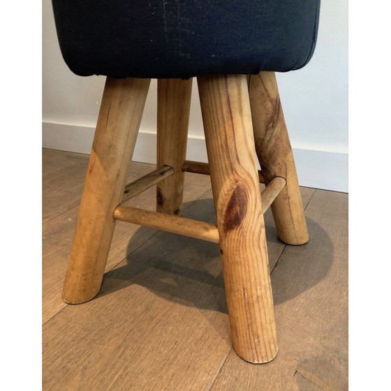 Image 1 of Pair of vintage stools in pine wood, France 1970