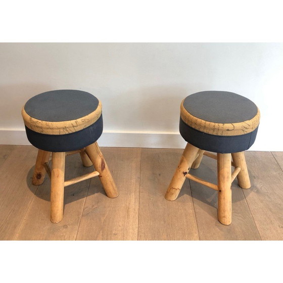 Image 1 of Pair of vintage stools in pine wood, France 1970