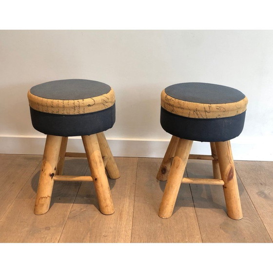 Image 1 of Pair of vintage stools in pine wood, France 1970