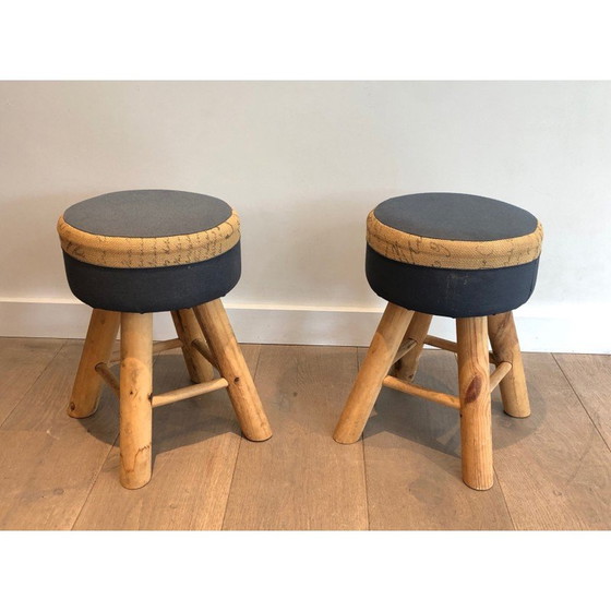 Image 1 of Pair of vintage stools in pine wood, France 1970