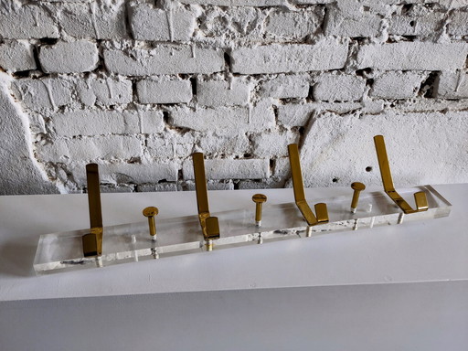 Hollywood Regency Acrylic Glass Wall Coat Rack