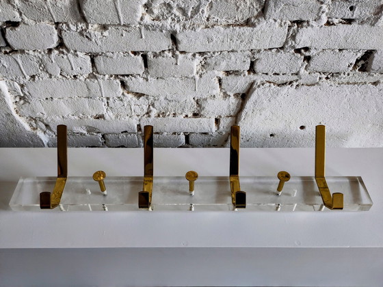 Image 1 of Hollywood Regency Acrylic Glass Wall Coat Rack