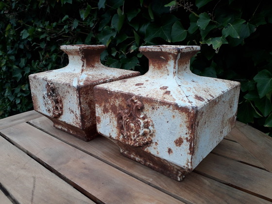 Image 1 of 2 Cast iron brocante garden vases 21 cm high