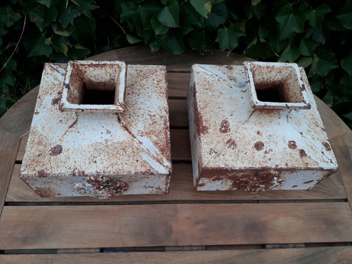 2 vases de jardin brocante en fonte 21 cm de haut