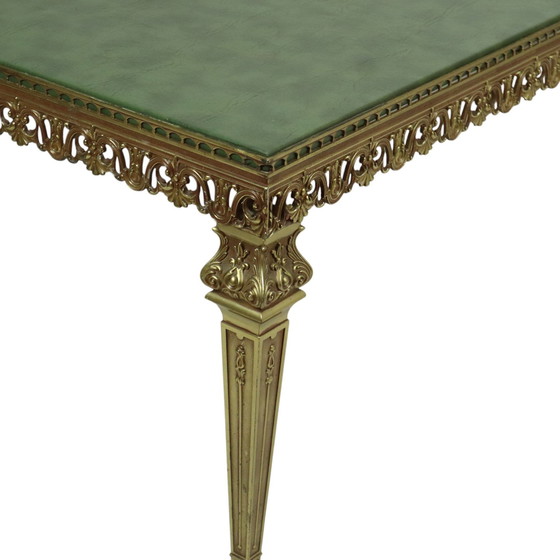 Image 1 of Hollywood Regency Coffee Table Leather Brass