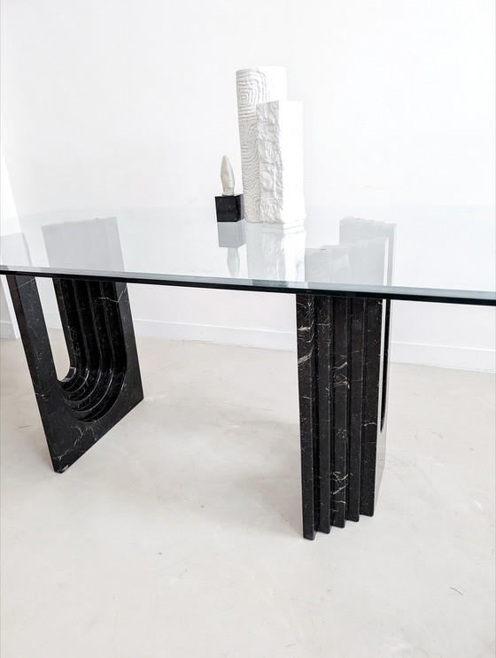 Image 1 of Cattelan Glass & Black Marble Dining Table By Carlo Scarpa