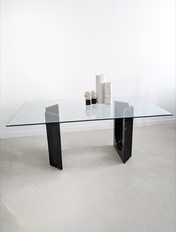 Image 1 of Cattelan Glass & Black Marble Dining Table By Carlo Scarpa