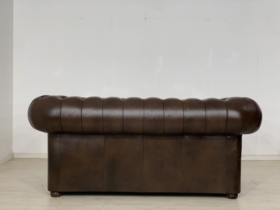 Image 1 of english chesterfield sofa couch leather couch vintage style 2-seater
