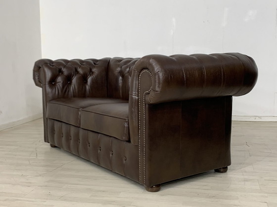 Image 1 of english chesterfield sofa couch leather couch vintage style 2-seater