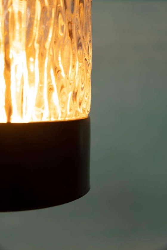 Image 1 of Vintage glass pendant lamp 1960s, ribbed glass Japandi lamp