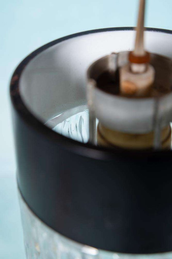 Image 1 of Vintage glass pendant lamp 1960s, ribbed glass Japandi lamp