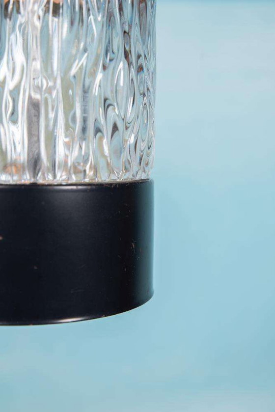 Image 1 of Vintage glass pendant lamp 1960s, ribbed glass Japandi lamp