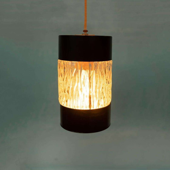 Image 1 of Vintage glass pendant lamp 1960s, ribbed glass Japandi lamp