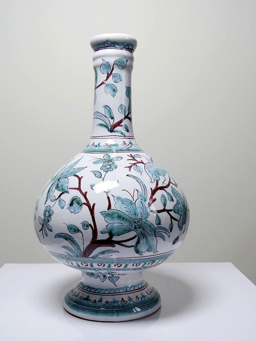 Vase Soliflore Bottle On Foot Portuguese Ceramic Handmade Conimbriga