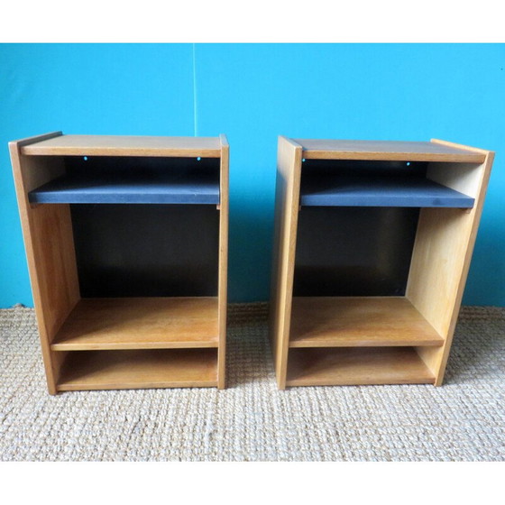 Image 1 of Pair of vintage wall-mounted elm bedside tables, Denmark 1980