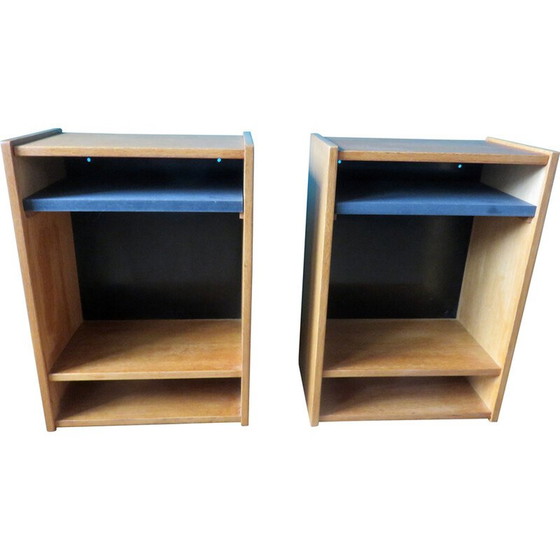 Image 1 of Pair of vintage wall-mounted elm bedside tables, Denmark 1980