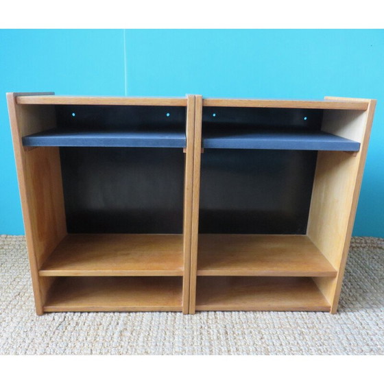 Image 1 of Pair of vintage wall-mounted elm bedside tables, Denmark 1980