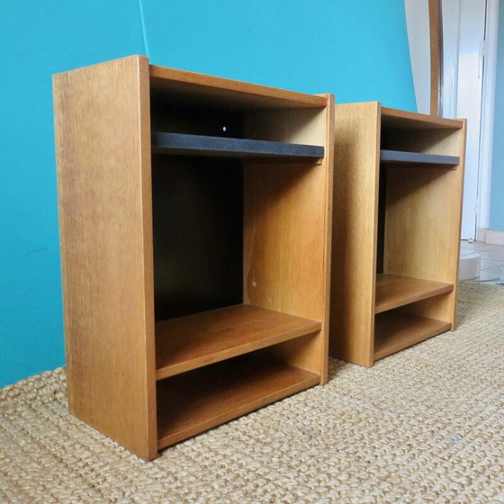 Image 1 of Pair of vintage wall-mounted elm bedside tables, Denmark 1980