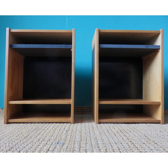 Image 1 of Pair of vintage wall-mounted elm bedside tables, Denmark 1980