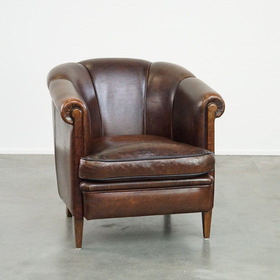 Image 1 of Fauteuil club en cuir de mouton foncé